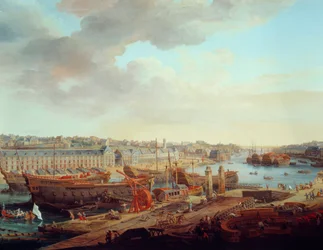 Varv: "" The City of Brest"" Detalj. Målning av Louis Nicolas van Blarenberghe (1716-1794) 1774
