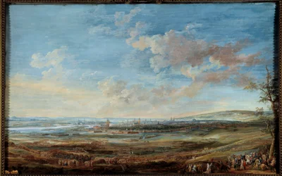 Österrikiska tronföljdskriget (1741-1748): "" Belägring av staden Maestricht (Maastricht) av Marechaux av Sachsen och Lowendal från 16 april till 10 maj 1748""" Gouache av Louis Nicolas Van Blarenberghe (1716-1794)