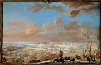 Österrikes tronföljdskriget (1741-1748): "" Belägring av Bryssel under snön av marekalen i Sachsen från 7 till 20 februari 1746"" Gouache av Louis Nicolas Van Blarenberghe (1716-1794) 1781 Sön. 0,59x0,94 m Versailles, slottets museum