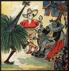 Nestor Fenleroc, europeisk bosättare besöker en afrikansk stam. 1923 (gravyr)