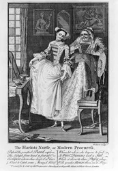 The Harlots Nurse eller Modern Procuress, pub. 1750 (bw gravyr)