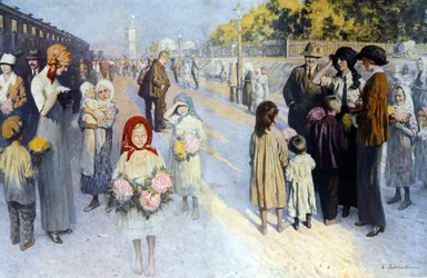 En järnvägsstation i Ryssland i Transsibirien. sd. tidigt 1900-tal. Ill. de Sabatier