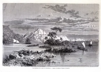Inre vy av Chantaboun Bay. 1874. Teckning av Sabatier enligt herr Mouhot. “Tour du monde”