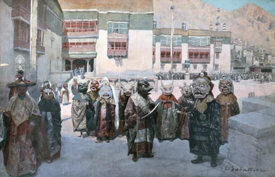 Vårfest i Himis-klostret, Tibet (litho)