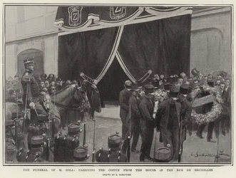 Begravningen av M Zola, bärande kistan från huset i Rue de Bruxelles