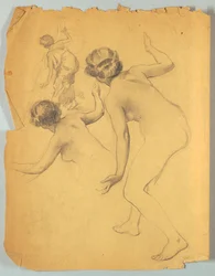 Studie av böjande naken figur
