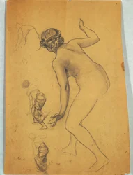 Studie av böjande naken figur