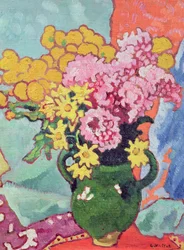 Bukett blommor (olja på kort)