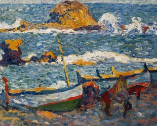 Strejken i Llanca, Spanien; La Greve de Llanca, Spanien, ca 1896 (olja på duk)