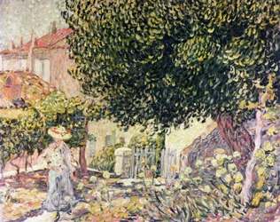 Kvinna i trädgården
