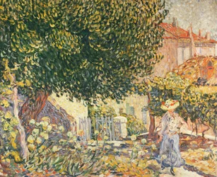 Kvinna i trädgården