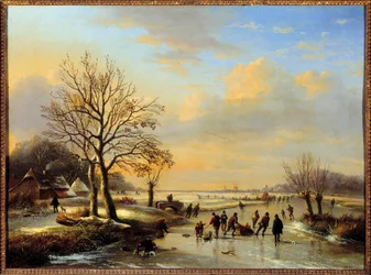 Skridskoåkare. Målning av Louis Verwee (1807-1877)