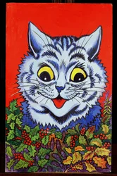 Katt i Holly (gouache)