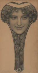 Maskering, ca 1900 (svart krita och blyerts på ljusbrunt papper)
