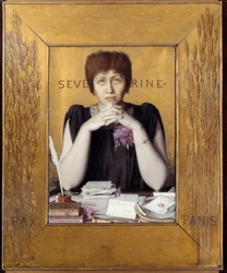 Porträtt av Caroline Remy kallad Severine (1855 - 1929), fransk journalist. Målning av Louis Welden Hawkins (1849 - 1910) Ec. Ang