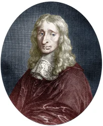 Francois Mansart (1598-1666) arkitekt av den franske kungen Ludvig XIII, gravyr, färgat dokument