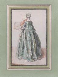 Kvinna som spelar fiol, sett bakifrån, ca. 1758-59.