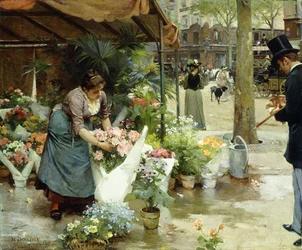 En blomstermarknad i Paris