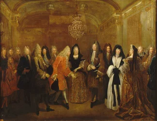 Ludvig XIV tar emot prins August, den blivande kungen av Polen och kurfursten av Sachsen, ca 1714.