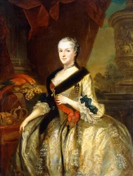 Porträtt av Maria Josepha, drottning av Polen, stående tre fjärdedels längd,