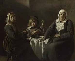 Fyra figurer vid ett bord, ca. 1643