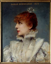 Porträtt av Henriette Rosine Bernard dit Sarah Bernhardt (1844-1923), societary of the Comedie Francaise. Målning av Louise Abbema (1858-1927)