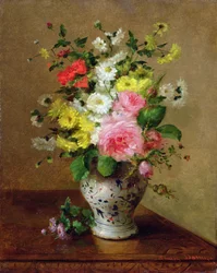 Stilleben med blommor i en vas, c.1866