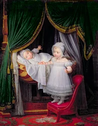 Henri-Charles-Ferdinand wa Artois (1820-83) Duke wa Bordeaux na Dada yake Louise-Marie-Therese wa Artois (1819-64) katika Tuileries swed