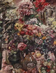 Stilleben med krysantemum och amaryllis