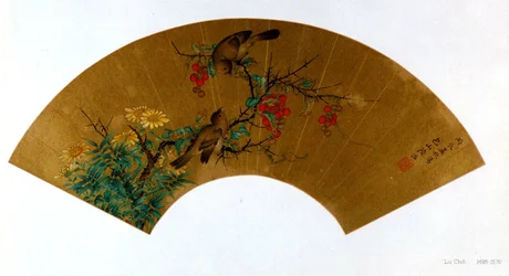 Fåglar, bär och blommor 花鳥折扇