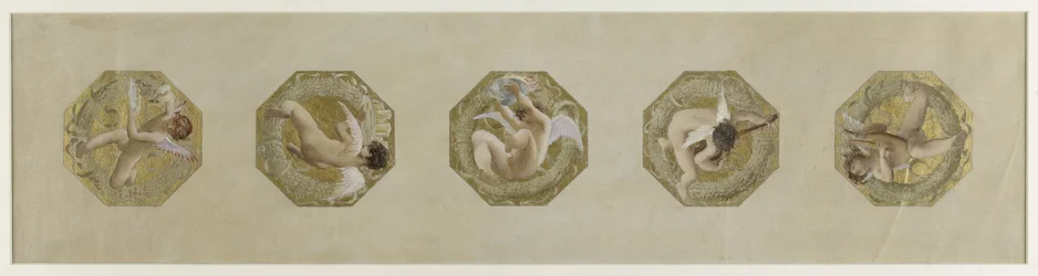 Skiss till Hôtel de Ville de Paris, Festtrappan: Génies portant des attributs de fête, cirka 1888 (olja på papper)