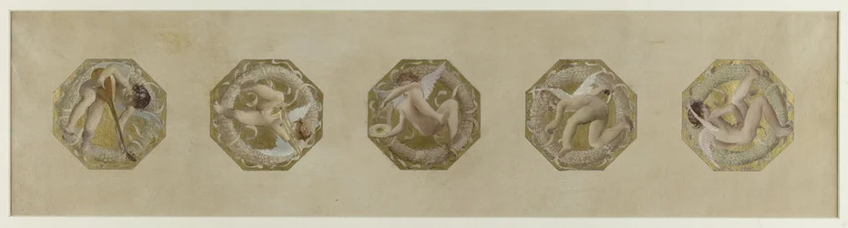 Skiss till Hôtel de Ville de Paris, Festtrappan: Génies portant des attributs de fête, debuten 1888 (olja på papper)