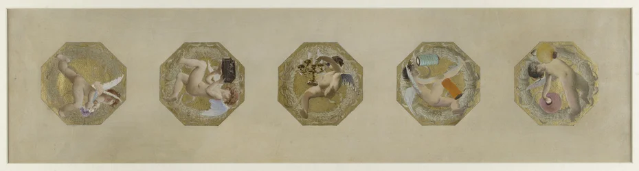 Skiss till Hôtel de Ville de Paris, Festtrappan: Génies portant des attributs de fête, debuten 1888 (olja på papper)