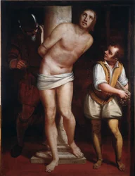Kristus vid kolonnen eller den gisslande Målning av Luca Cambiaso (1527-1585) Dim 171x130 cm Genes, Musei di Strada Nuova (ex Palazzo Bianco)