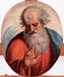 Representation of the Helige Fader (Den evige fadern) Målning av Luca Cambiaso (1527-1585) Dim 41,7x33,5 cm Genes, Musei di Strada Nuova (tidigare Palazzo Bianco)