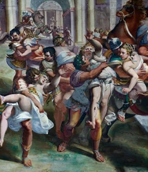 Sabinskorna rövas bort (1500-talet), av Luca Cambiaso (1527-1585), fresk, Villa Imperiale, Genua, Ligurien, Italien, detalj