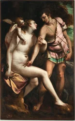 Venus och Adonis Målning av Luca Cambiaso (1527-1585) 1500-talsgener, Musei di Strada Nuova (tidigare Palazzo Bianco)