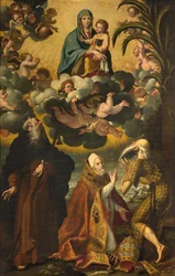 Sankt Antonius, Madonnas och barnets altare med de heliga Anthony Abbot Paul Eremit och påven Gregory XIV, Luke Cattapane 1593