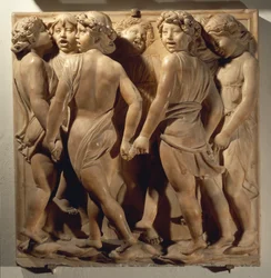 Prisa honom i kören (Psalm 150, Prisa Herren), panel med pojkar som sjunger och dansar i ring