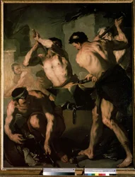 ""Vulcans smedja"" (Vulcans smedja) Målning av Luca Giordano (1632-1705) 1660 Mått 72x102 cm Eremitagemuseet, Sankt Petersburg
