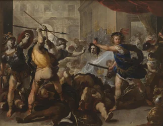 Perseus förvandlar Phineus och hans följeslagare till sten, tidigt 1680-tal