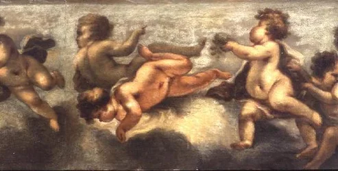 Putti disporting (papper på duk) (central detalj) (se även 67091-94)