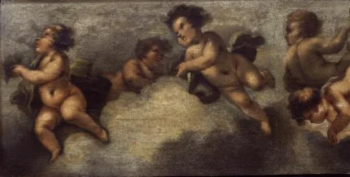 Putti disporting (papper på duk) (detalj till vänster) (se även 67091-94)