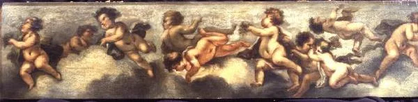 Putti som gör sig av med varandra (papper på duk) (se även 67092-94)