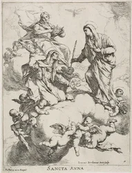 Saint Anne mottogs i himlen av Kristus och jungfrun