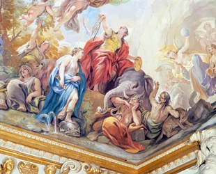 Temperance, detalj av cykeln av fresker i Hall of Mirrors av Luca Giordano (1634-1705), fresk, Palazzo Medici Riccardi, Florens