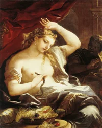 Cleopatras död, av Luca Giordano, olja på duk