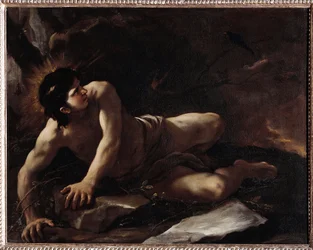 Sankt Benedikts frestelse, som kastar sig i tröskan för att undvika frestelser) Målning av Luca Giordano (1634-1705) Museo dell