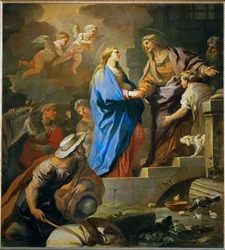 Besöket. Heliga Maria besöker Elisabeth, Zacharias hustru och mor till Johannes Döparen (målning på duk)