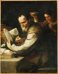 Xanthippe häller vatten i Sokrates krage (målning på duk)